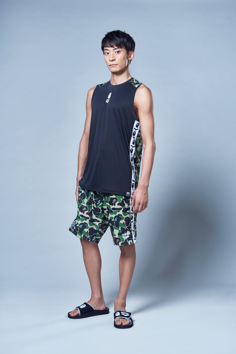 BAPE arena Swimwear Collection a bathing ape capsules swim trunks swimsuits googles flutter kick board ape head towels abc camo Swimwear lookbooks collaborations 
