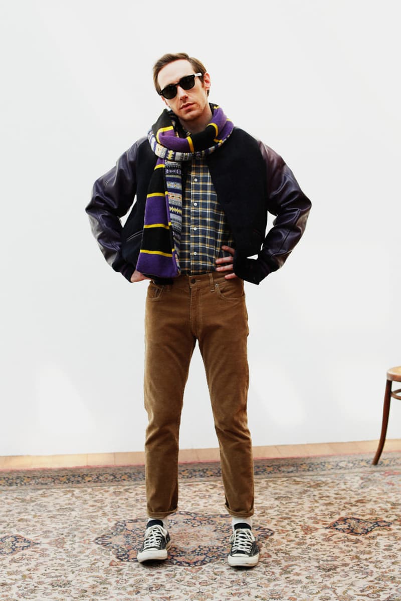 Beams Plus Fall/Winter 2019 Lookbook Collection Jackets Cardigans Shirts Coats Argyle Flannel Tweed Scarves Beanies Caps Blue Green Red Yellow Orange Black White Gray