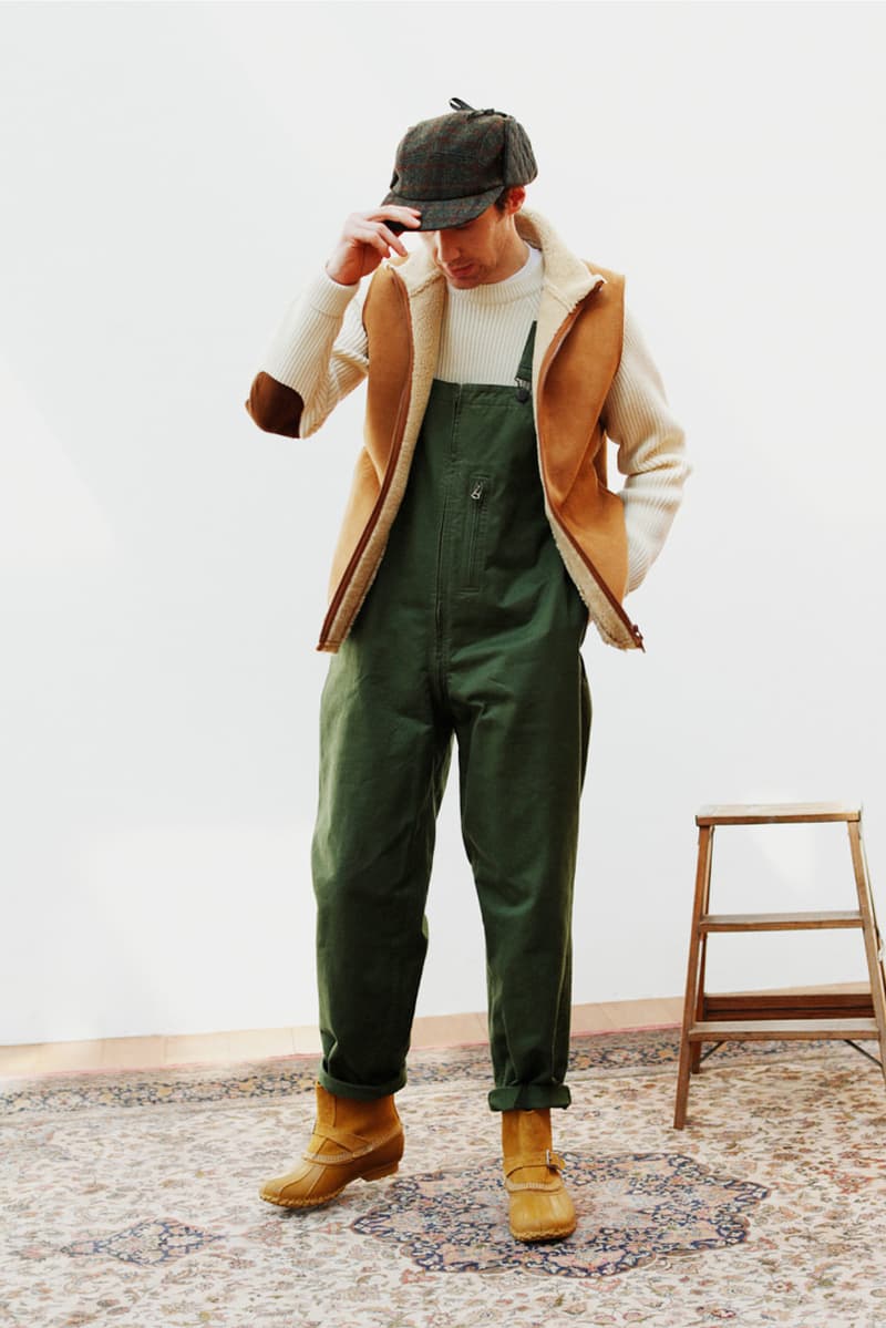 Beams Plus Fall/Winter 2019 Lookbook Collection Jackets Cardigans Shirts Coats Argyle Flannel Tweed Scarves Beanies Caps Blue Green Red Yellow Orange Black White Gray