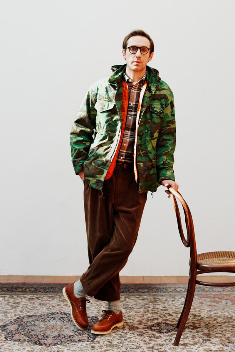 Beams Plus Fall/Winter 2019 Lookbook Collection Jackets Cardigans Shirts Coats Argyle Flannel Tweed Scarves Beanies Caps Blue Green Red Yellow Orange Black White Gray