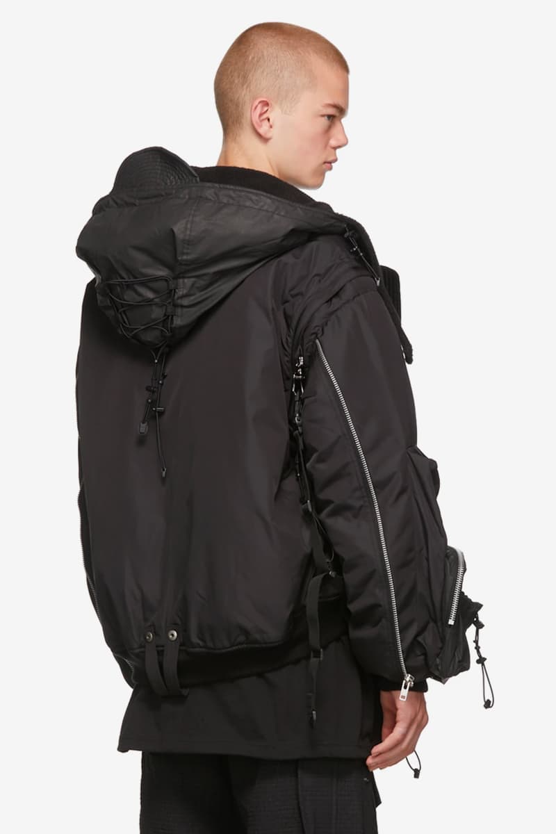 Blackmerle SSENSE Exclusive Black Hooded Bomber Jacket ma-1 bomber jacket tech flight coat warm korean ssense 