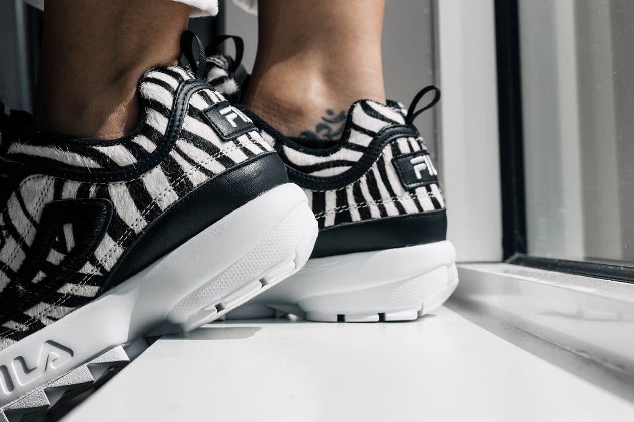 Closer Look at FILA Disrupter 2 Zebra and Nike Air Max 200 available exclusively at Bloomgindale's chunky heel print colorful sneakers department store