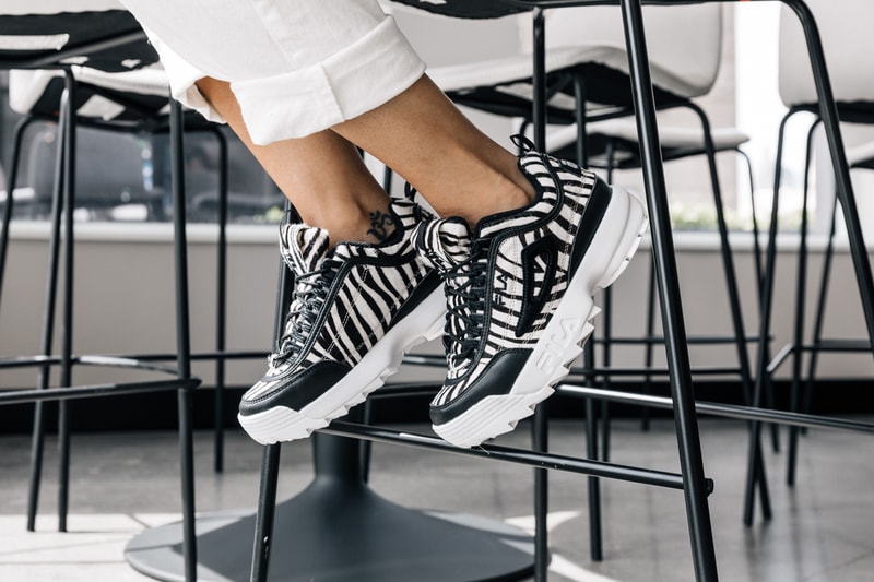 Closer Look at FILA Disrupter 2 Zebra and Nike Air Max 200 available exclusively at Bloomgindale's chunky heel print colorful sneakers department store