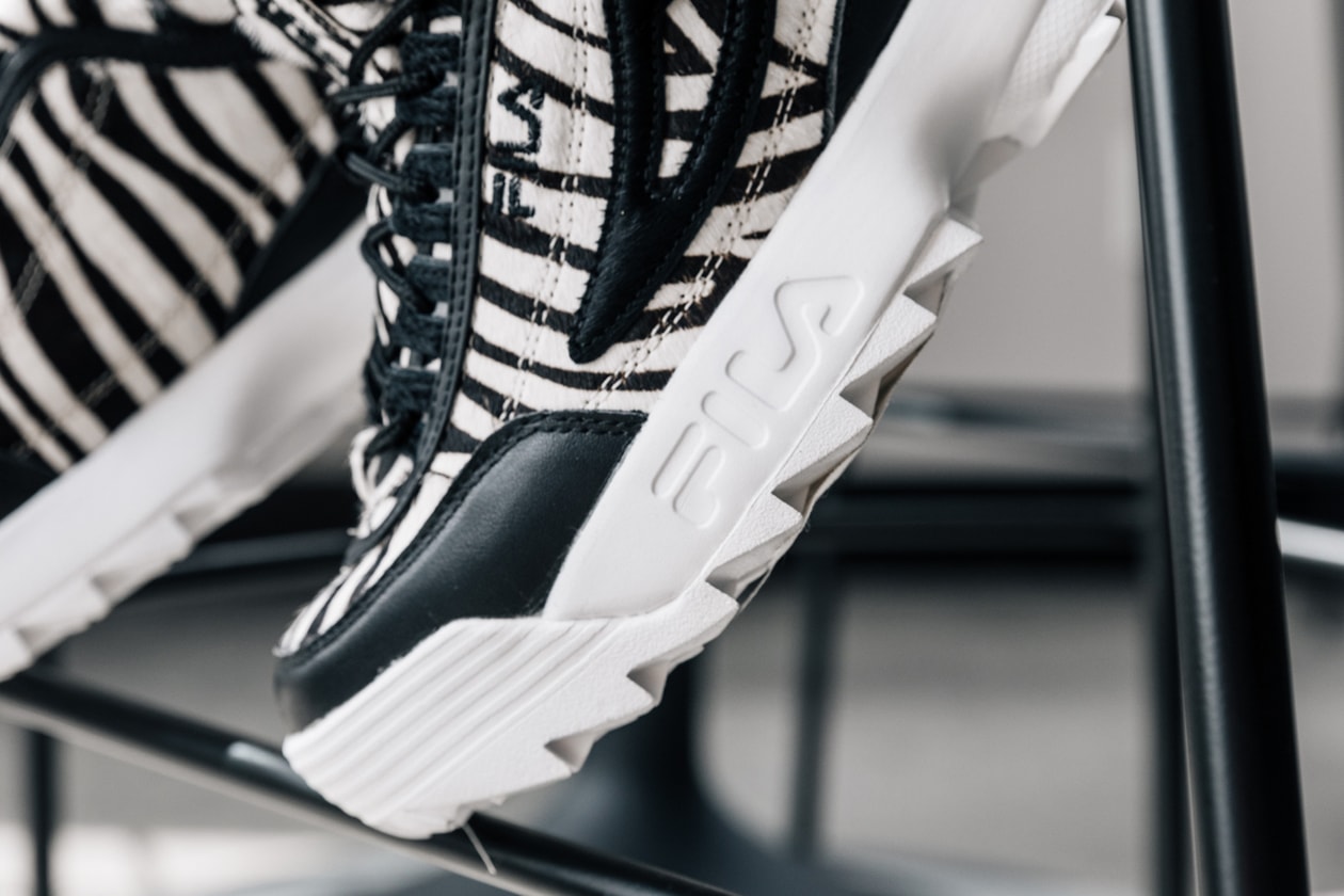 Closer Look at FILA Disrupter 2 Zebra and Nike Air Max 200 available exclusively at Bloomgindale's chunky heel print colorful sneakers department store