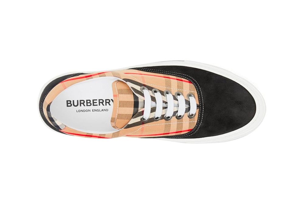 Burberry Leopard Print Nylon Suede Sneakers Vintage Check Cotton shoes footwear riccardo tisci made i n italy embroidery lettering plaid beige black honey archive