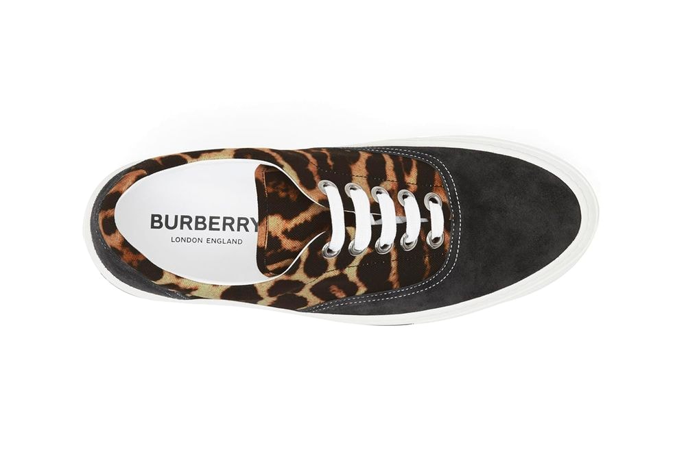 Burberry Leopard Print Nylon Suede Sneakers Vintage Check Cotton shoes footwear riccardo tisci made i n italy embroidery lettering plaid beige black honey archive