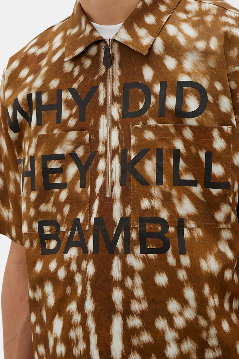 Burberry "Why Did They Kill Bambi?" Deer Print Shirt Cotton Leather Zipper Riccardo Tisci Menswear Spring Summer 2019 SS19 Runway Piece Sex Pistols Vivienne Westwood 