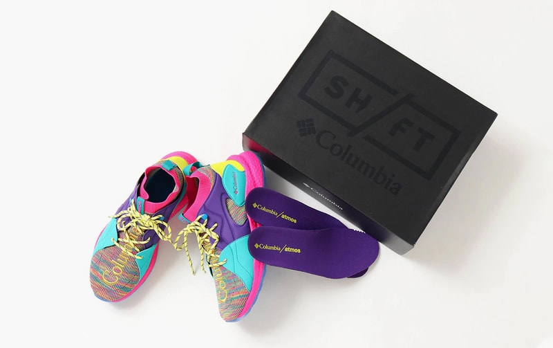 atmos x Columbia Shift OutDry Mid Sneakers sh/ft sneakers pink purple rainbow knit blue yellow zedd rave culture 