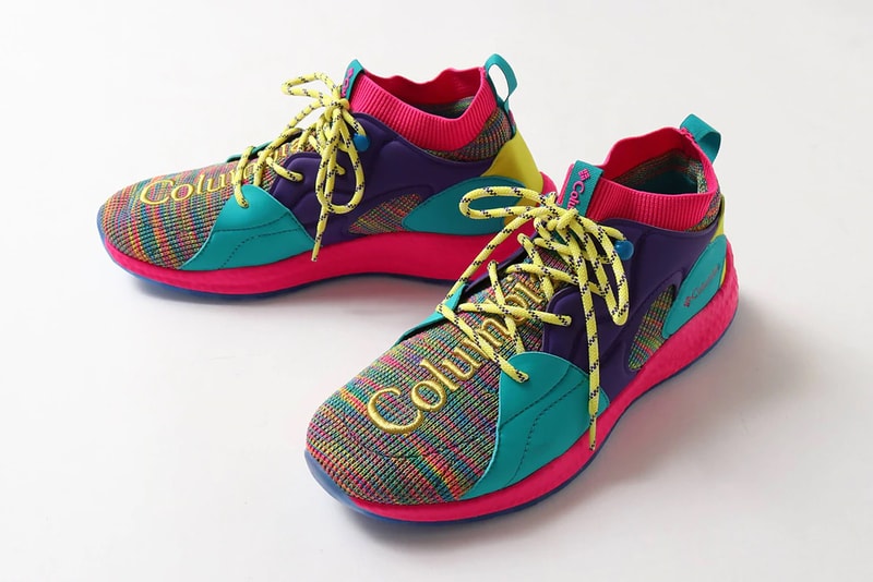 atmos x Columbia Shift OutDry Mid Sneakers sh/ft sneakers pink purple rainbow knit blue yellow zedd rave culture 