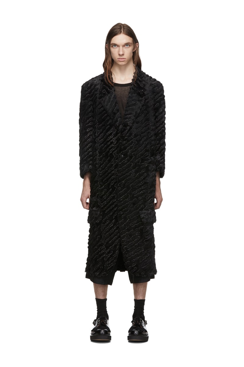 COMME des GARÇONS Homme Plus Black Long Coats Twill Double Breasted faux fur Gold Stitching Wool Finger Hole elongated tailored slim cut