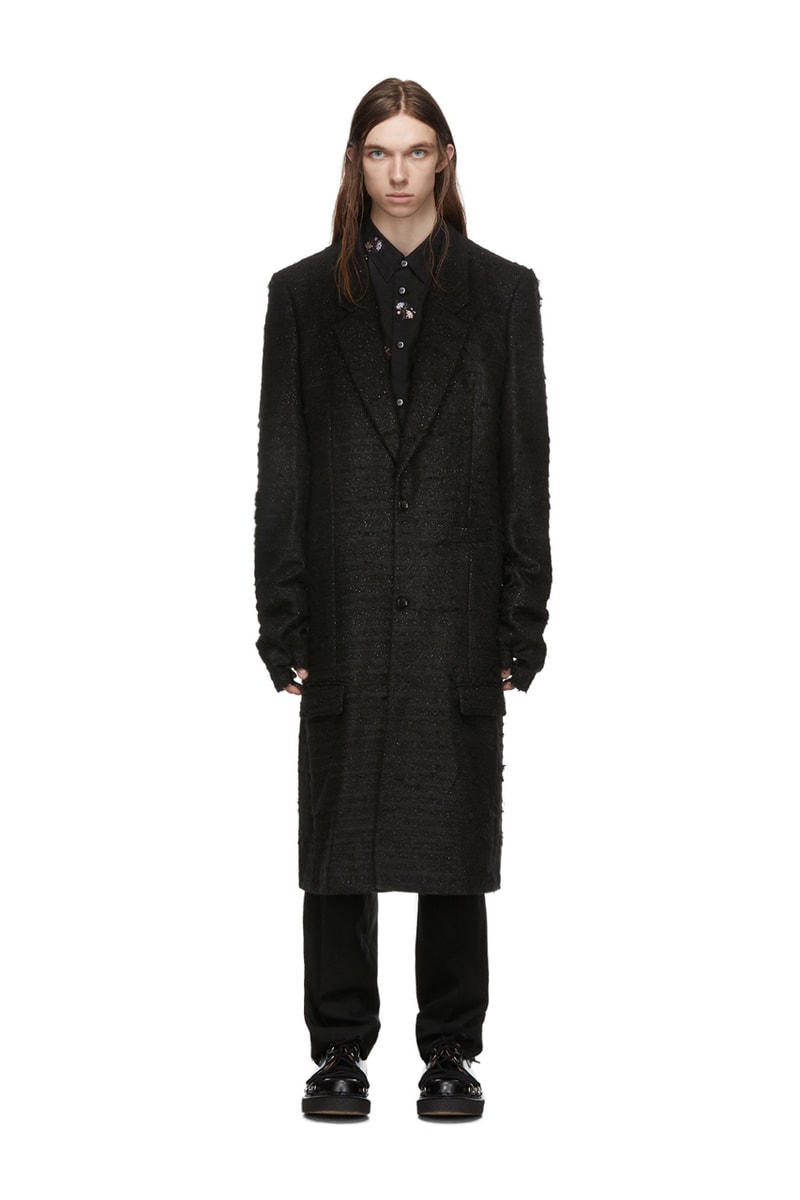 COMME des GARÇONS Homme Plus Black Long Coats Twill Double Breasted faux fur Gold Stitching Wool Finger Hole elongated tailored slim cut