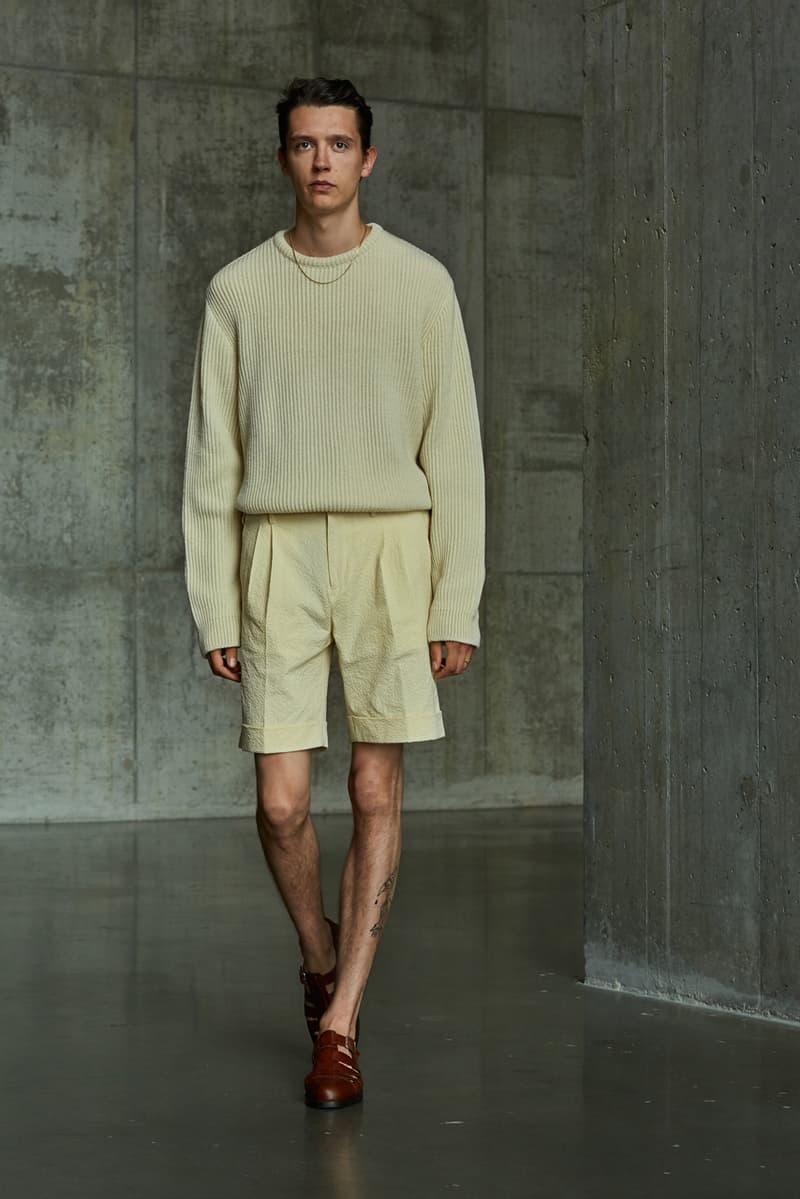 École de Pensée Spring/Summer 2020 Lookbook Blazers Jackets Shirts Trousers Pants Shorts Striped Tweed Blue Yellow Gray