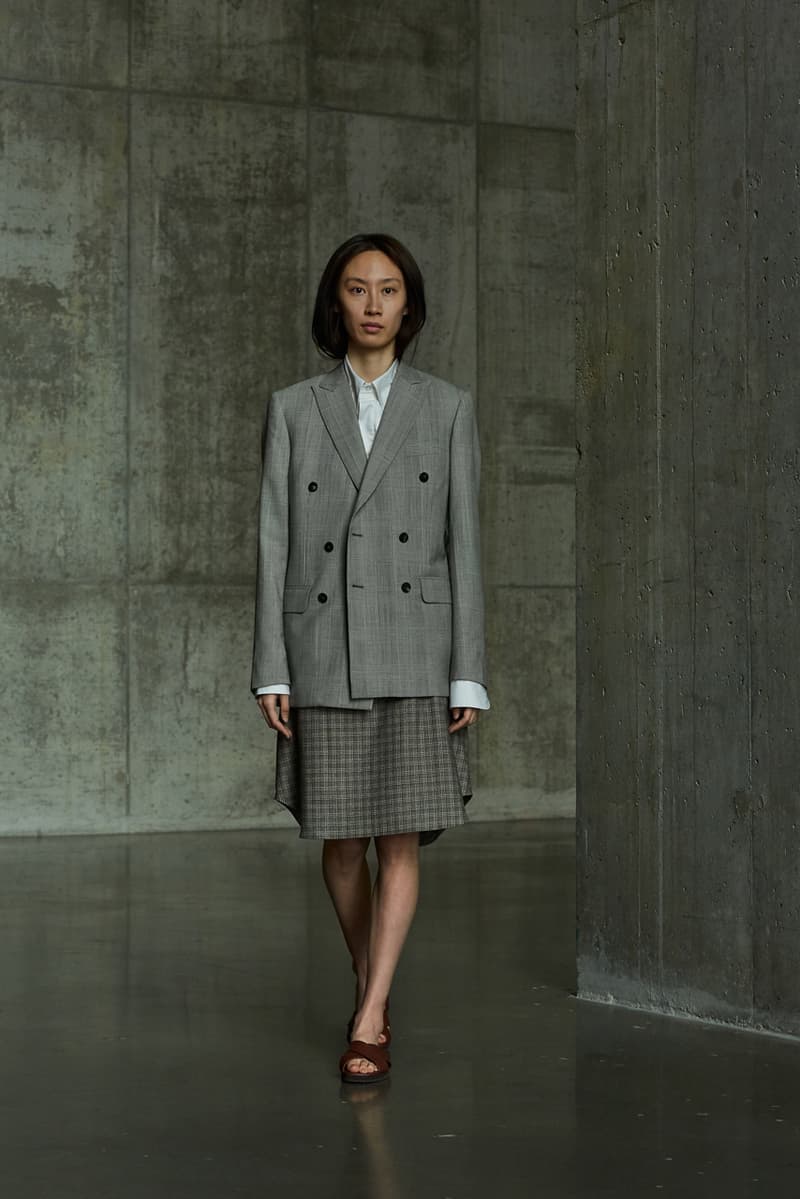 École de Pensée Spring/Summer 2020 Lookbook Blazers Jackets Shirts Trousers Pants Shorts Striped Tweed Blue Yellow Gray