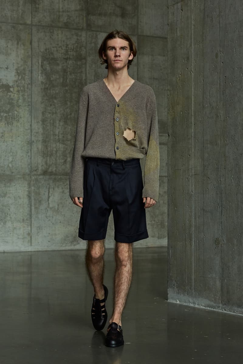 École de Pensée Spring/Summer 2020 Lookbook Blazers Jackets Shirts Trousers Pants Shorts Striped Tweed Blue Yellow Gray