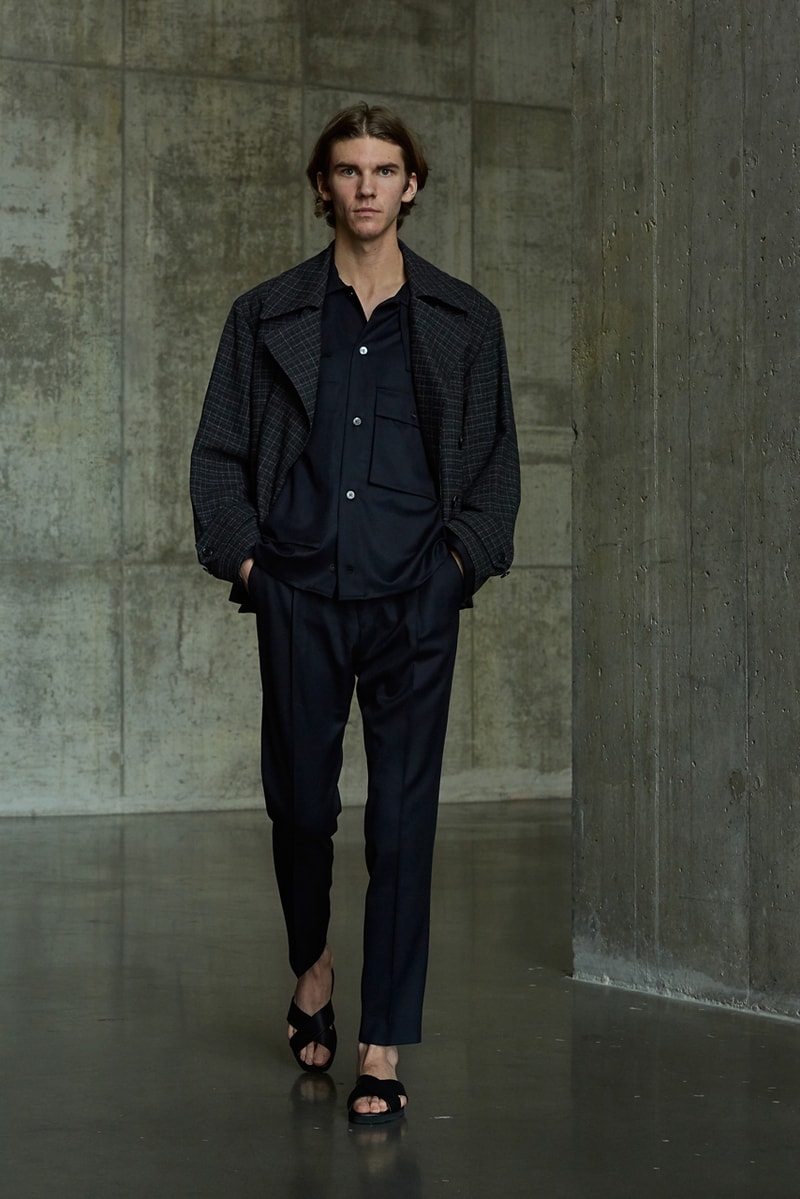 École de Pensée Spring/Summer 2020 Lookbook Blazers Jackets Shirts Trousers Pants Shorts Striped Tweed Blue Yellow Gray 