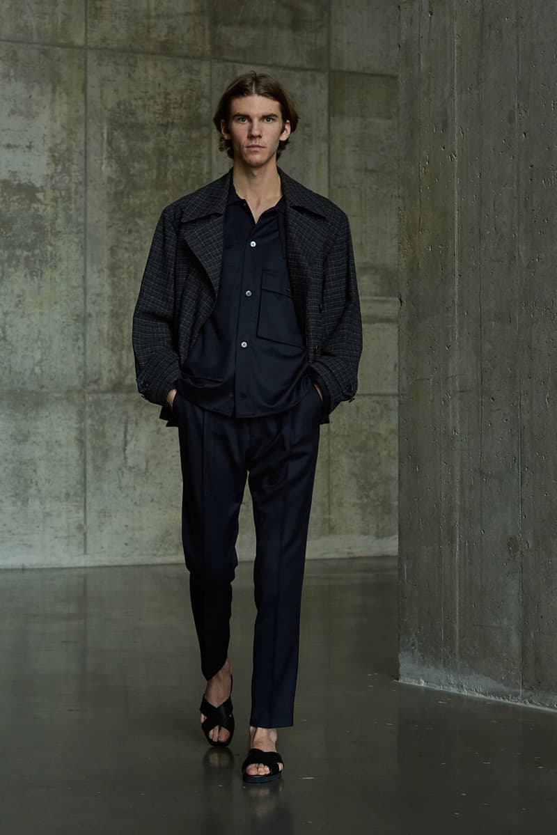 École de Pensée Spring/Summer 2020 Lookbook Blazers Jackets Shirts Trousers Pants Shorts Striped Tweed Blue Yellow Gray