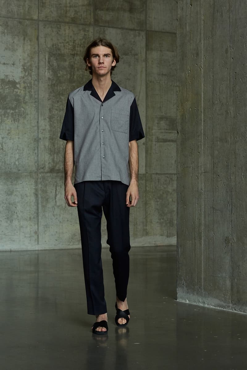 École de Pensée Spring/Summer 2020 Lookbook Blazers Jackets Shirts Trousers Pants Shorts Striped Tweed Blue Yellow Gray