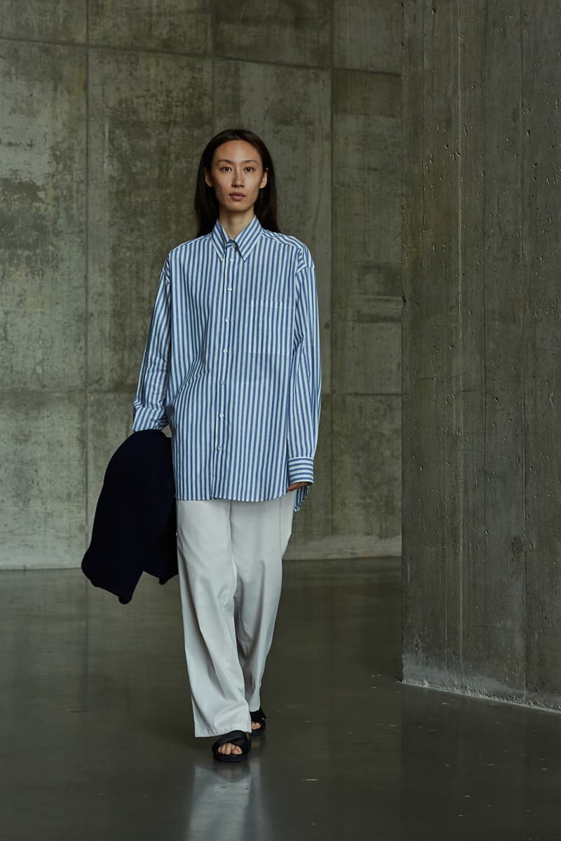 École de Pensée Spring/Summer 2020 Lookbook Blazers Jackets Shirts Trousers Pants Shorts Striped Tweed Blue Yellow Gray