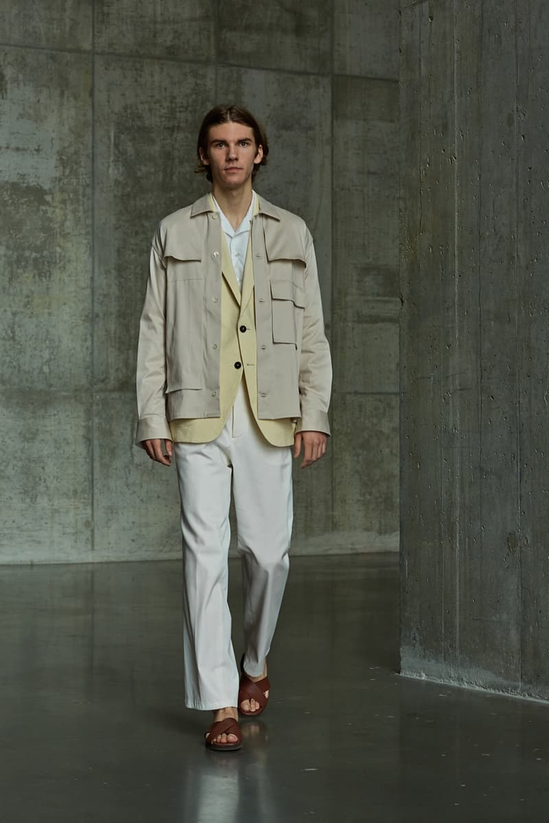 École de Pensée Spring/Summer 2020 Lookbook Blazers Jackets Shirts Trousers Pants Shorts Striped Tweed Blue Yellow Gray 