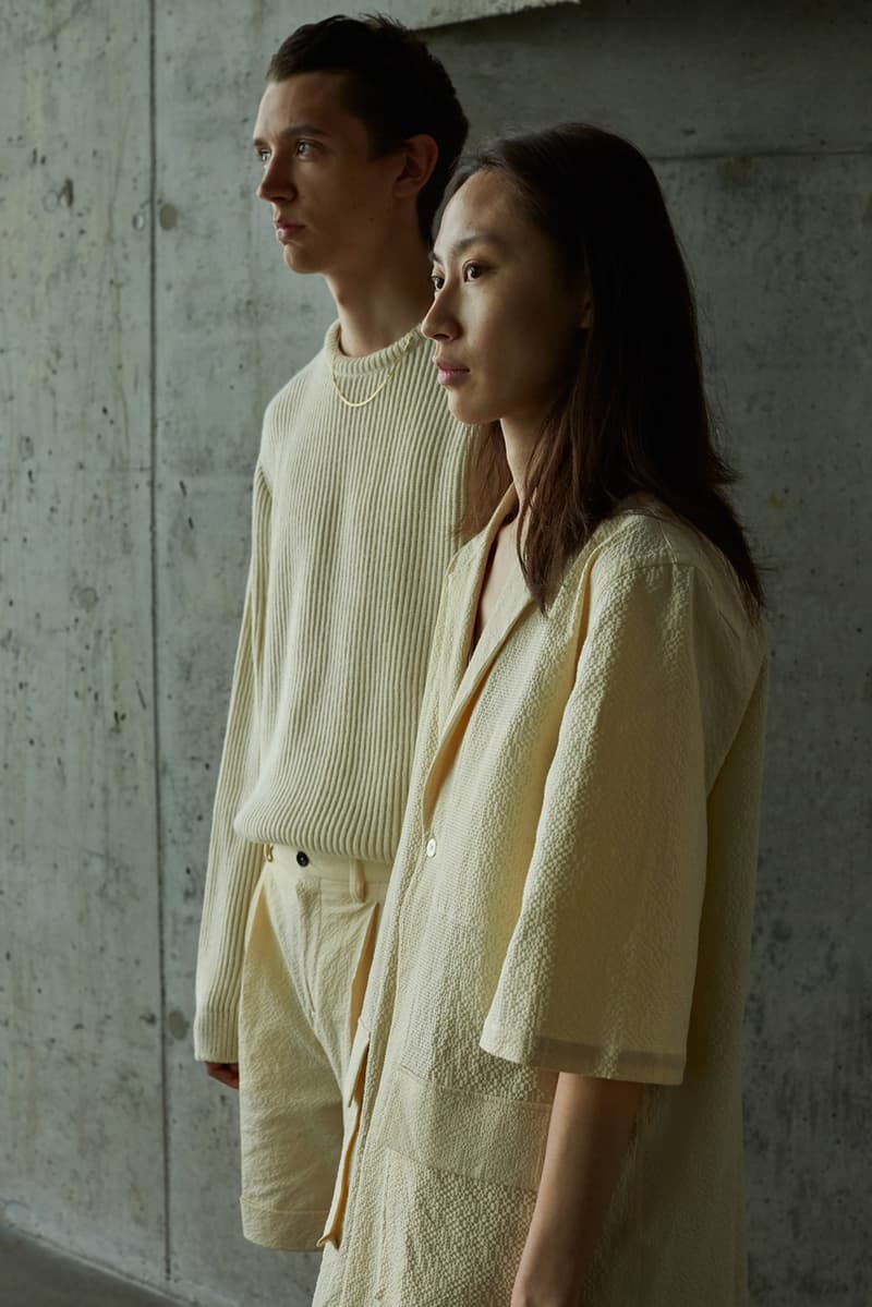 École de Pensée Spring/Summer 2020 Lookbook Blazers Jackets Shirts Trousers Pants Shorts Striped Tweed Blue Yellow Gray