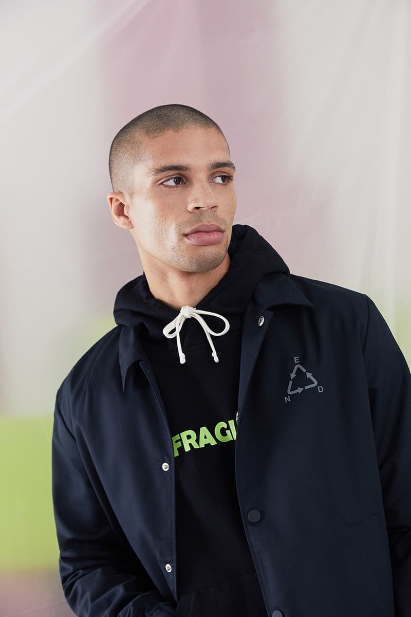 END. Clothing x Wood Wood "Fragile" Fall Winter 2019 FW19 Collection Collaboration Danish Streetwear Label Newcastle Glasgow London Launches Online Capsule Socks Caps Kael Jacket Fred Hoody Brandon Shirt Hester Sweatshirt Sami T-Shirt 