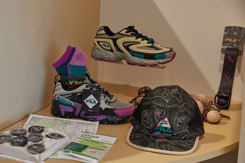 FILA explore new york event recap outdoors sports red orange blue green white black city tent sleeping bad mirrors mountains  sneakers shoes topographic map sewing