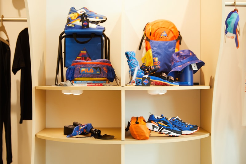 FILA explore new york event recap outdoors sports red orange blue green white black city tent sleeping bad mirrors mountains  sneakers shoes topographic map sewing