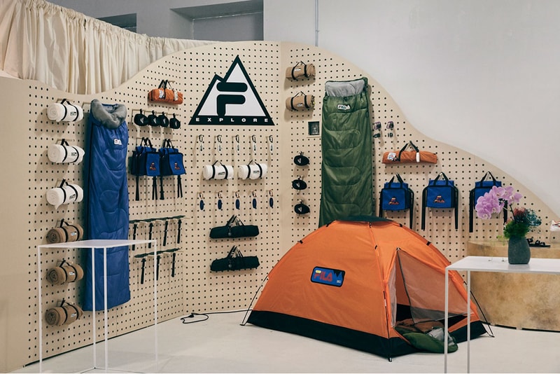 FILA explore new york event recap outdoors sports red orange blue green white black city tent sleeping bad mirrors mountains  sneakers shoes topographic map sewing