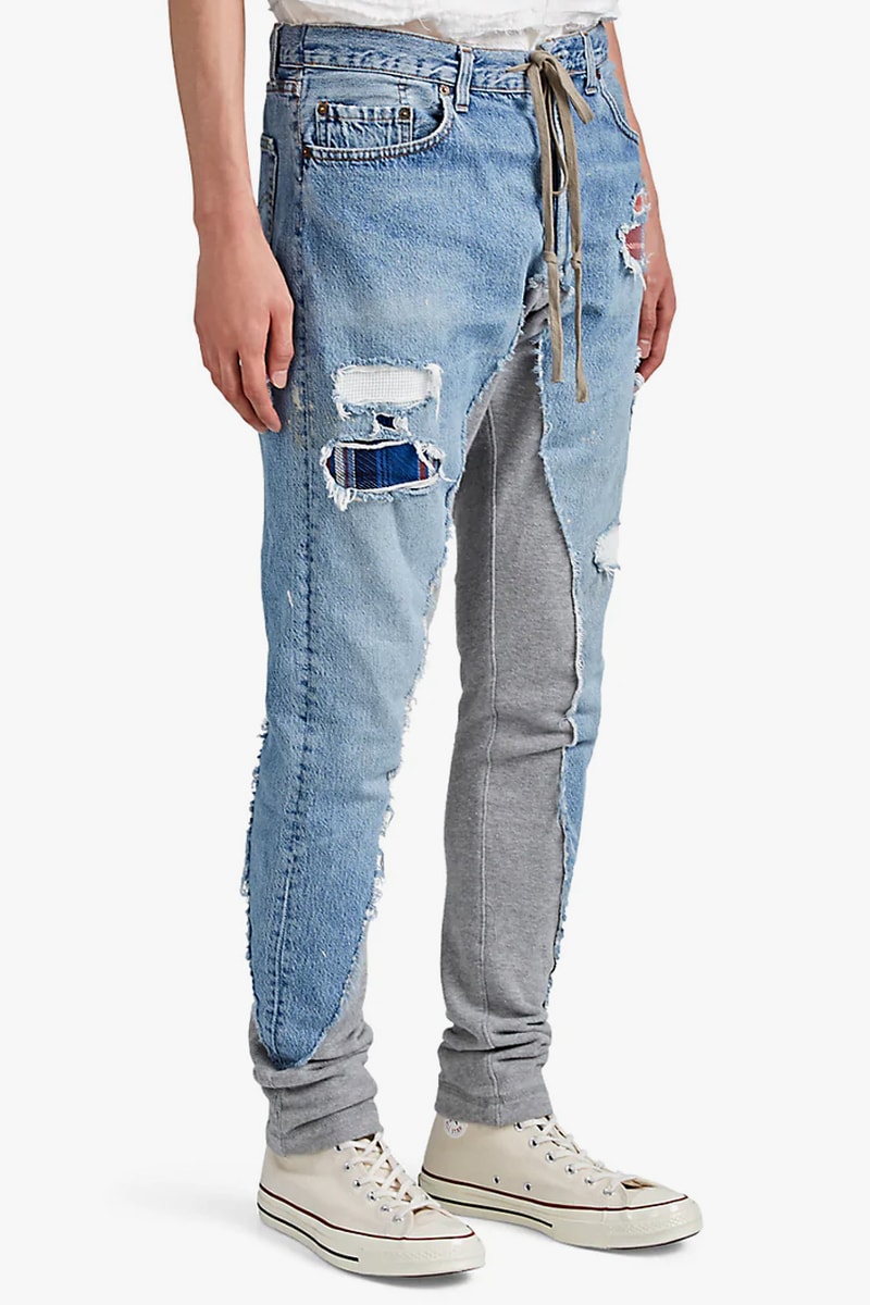 greg lauren denim french terry slim jeans patchwork plaid release 