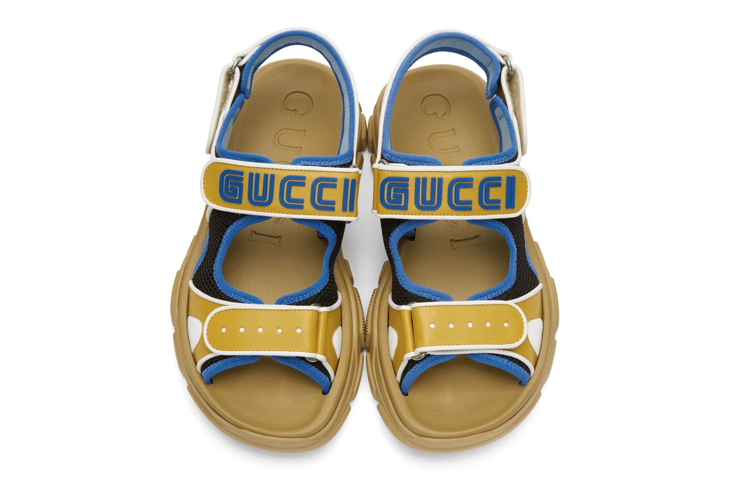 Gucci Black and Blue Yellow Aguru Sandals Release