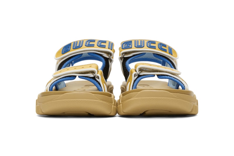 Gucci Black and Blue Yellow Aguru Sandals Release