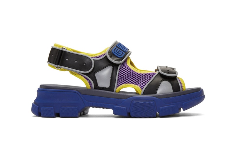Gucci Black and Blue Yellow Aguru Sandals Release