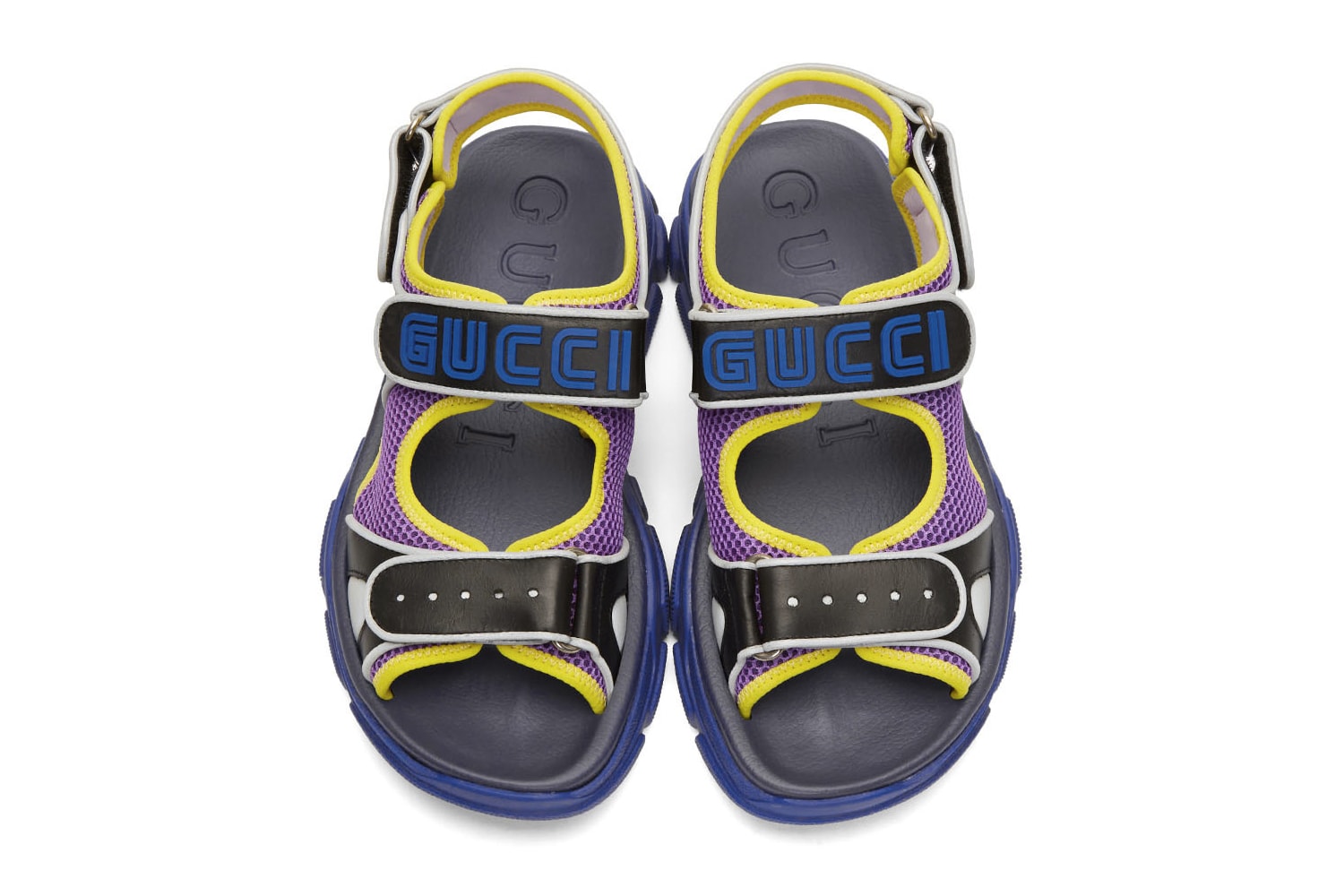 Gucci Black and Blue Yellow Aguru Sandals Release