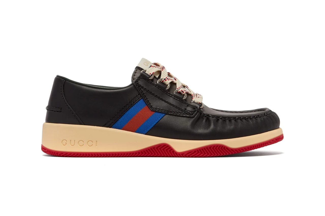 gucci agrado web striped black leather deck shoes release pre fall 2019
