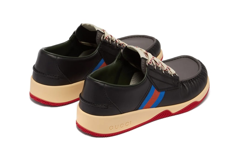 gucci agrado web striped black leather deck shoes release pre fall 2019