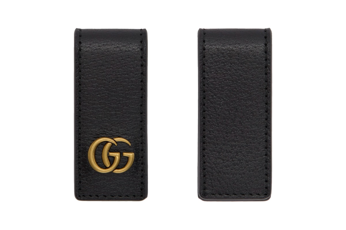 Gucci Black Leather Money Clip silver gold bee monogram Release Info Buy Black