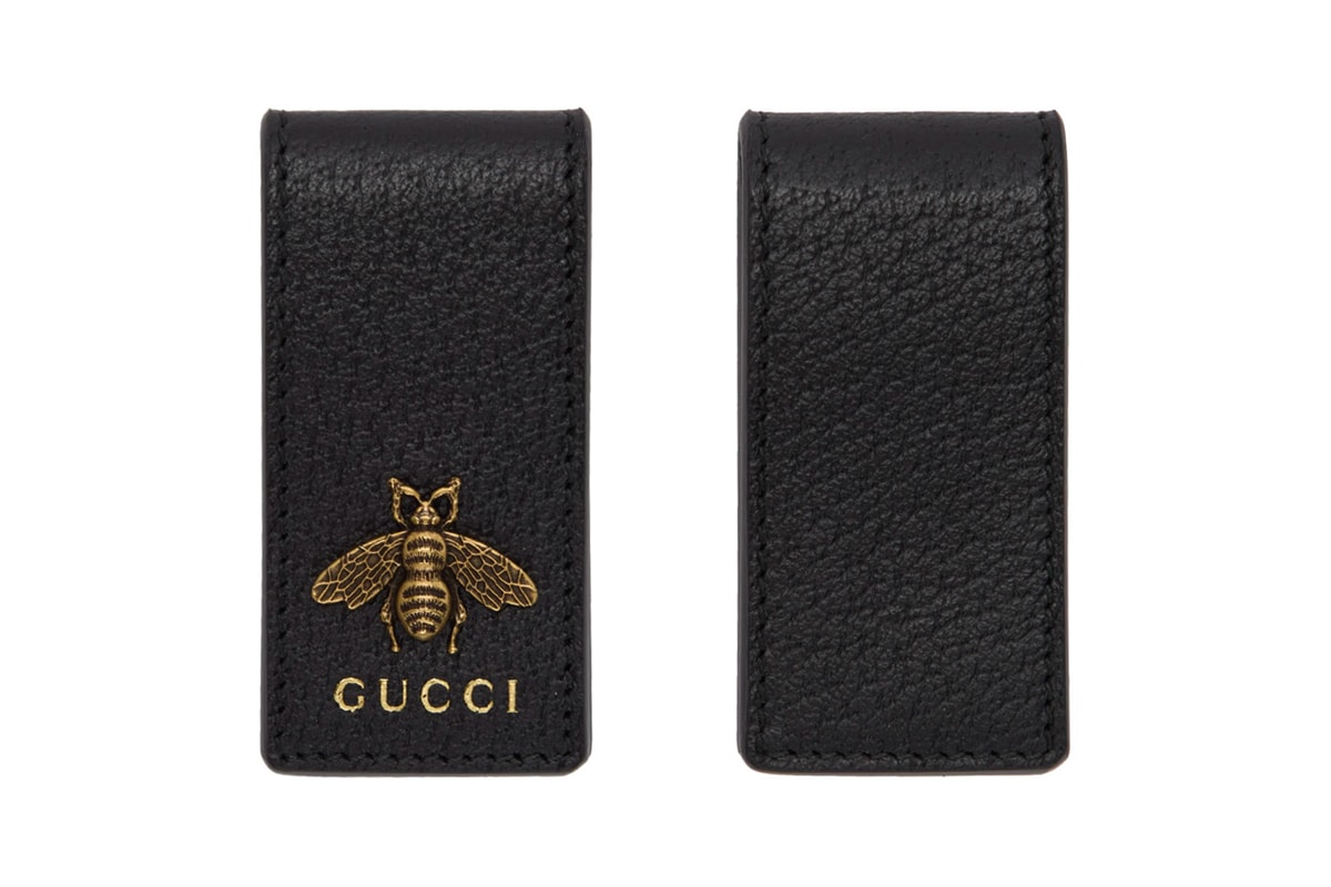 Gucci Black Leather Money Clip silver gold bee monogram Release Info Buy Black