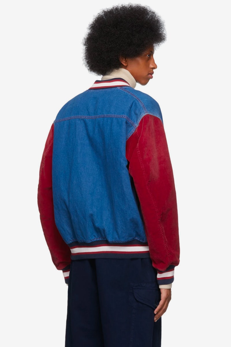 Gucci Gucci Band Varsity Jacket Blue Off white Blue Red Denim Bomber Jacket GG Blade Bomber Jacket collegiate jacket wool satin embroidery patches logos