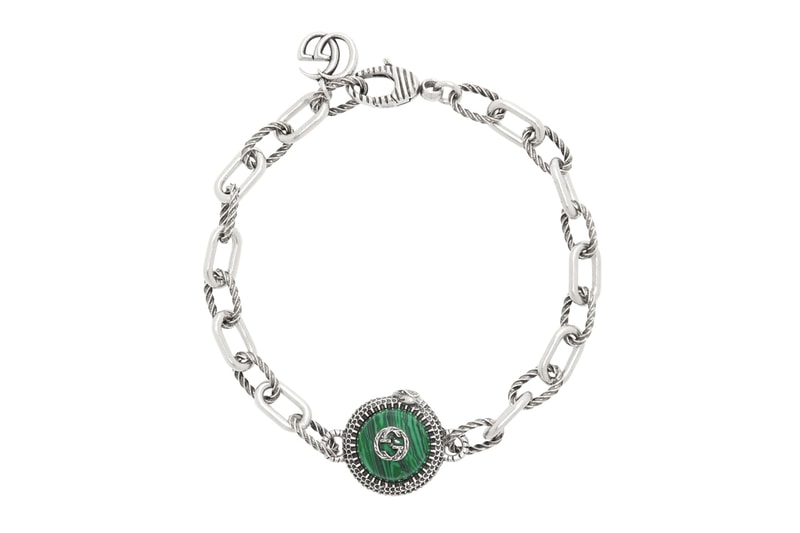 Gucci Garden Silver Green Bracelet oxidized rings accessories bracelet snakes scales striped dark green resin engraved GG monogram logo
