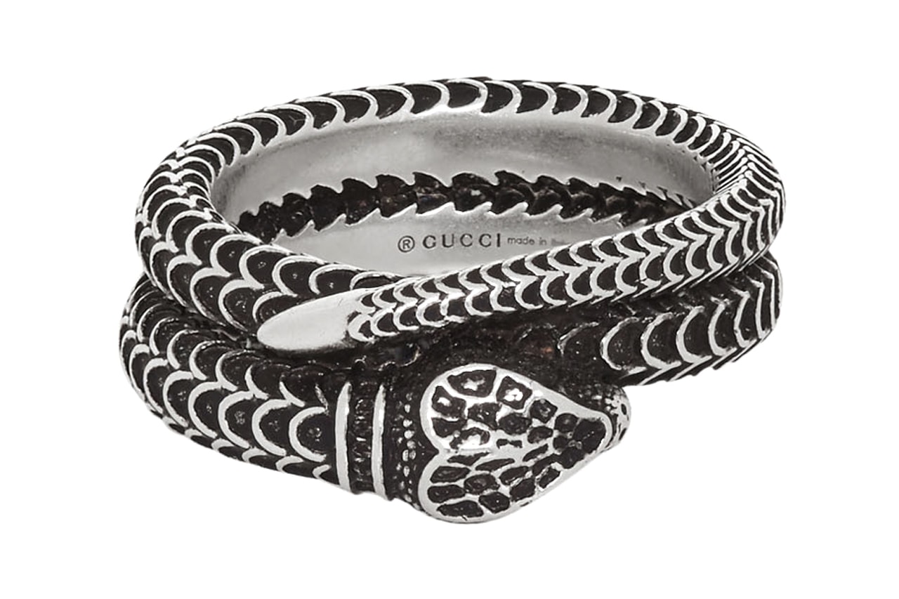 Gucci Garden Silver Green Bracelet oxidized rings accessories bracelet snakes scales striped dark green resin engraved GG monogram logo