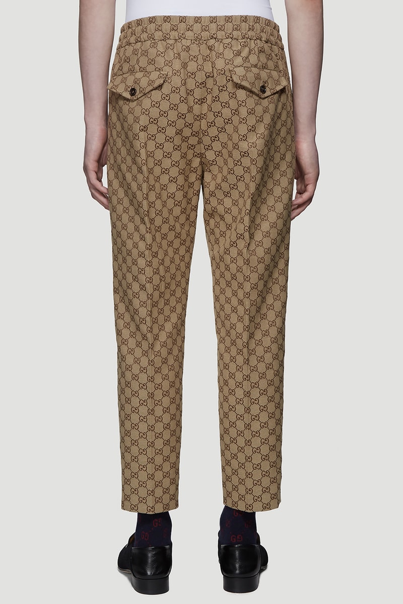 Gucci GG Logo Canvas Bomber Jacket in Beige Jacquard Track Pants Baseball Cap monogram strap white emboridery logo canvas weave cotton blend gold trim