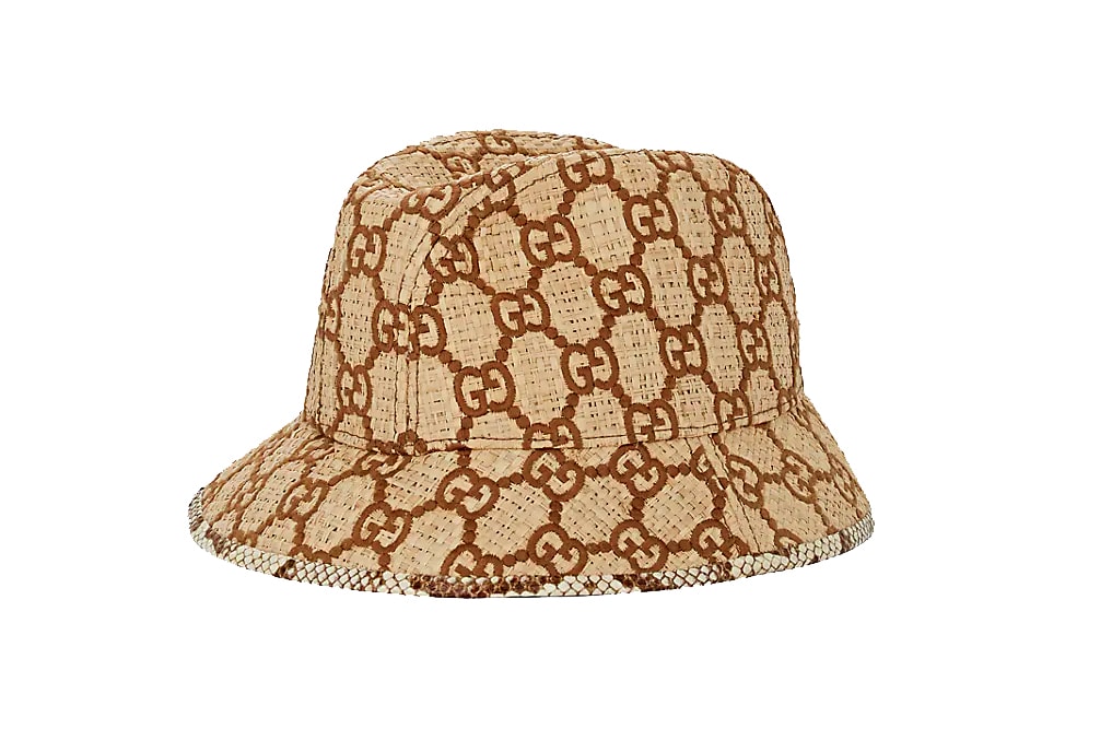 Gucci GG Logo Raffia Bucket Hat Fall Mens Womens Snakeskin trim Ivory Brown Monogram Print Barneys beige cap tan