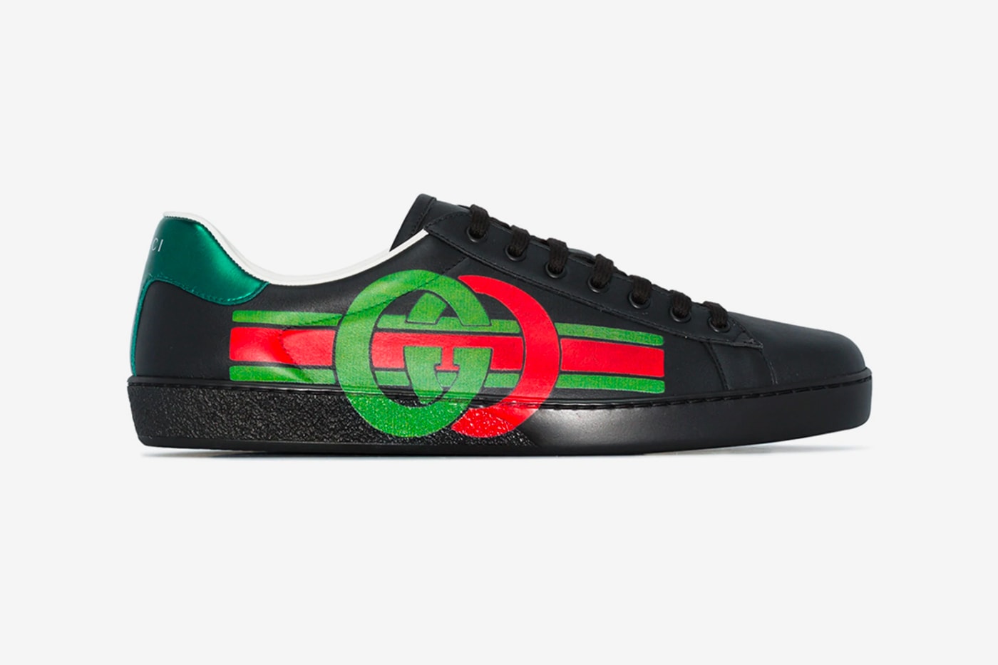 Gucci Red Green Black Ace Logo Print Leather Sneakers gucci Italian fashion Milan Milano Leather Suede Trainer footwear Shoes Kicks Fashion 