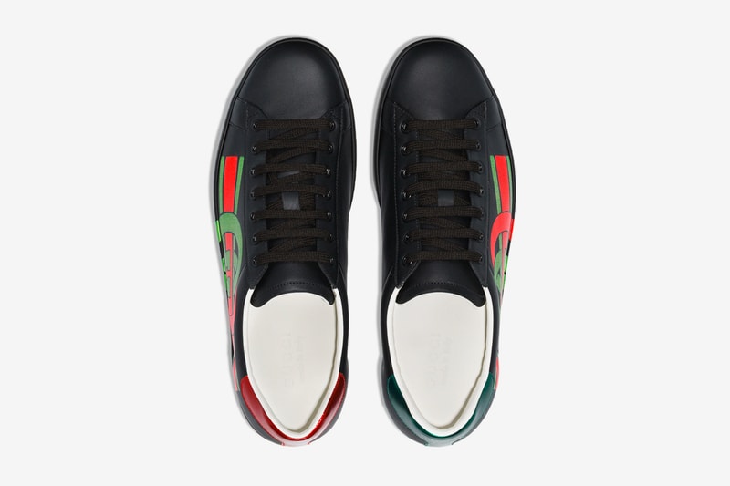 Gucci Red Green Black Ace Logo Print Leather Sneakers gucci Italian fashion Milan Milano Leather Suede Trainer footwear Shoes Kicks Fashion 