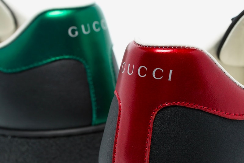 Gucci Red Green Black Ace Logo Print Leather Sneakers gucci Italian fashion Milan Milano Leather Suede Trainer footwear Shoes Kicks Fashion 