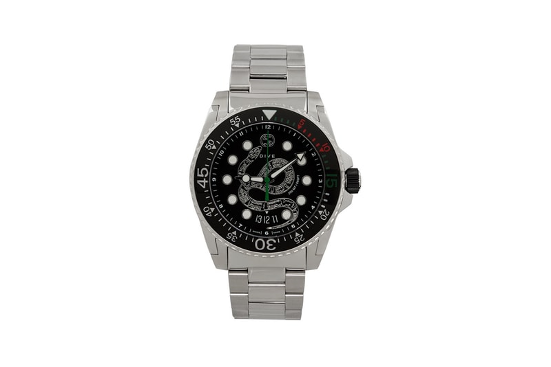 gucci swiss made stainless steel silver tone snake watch graphic applique 