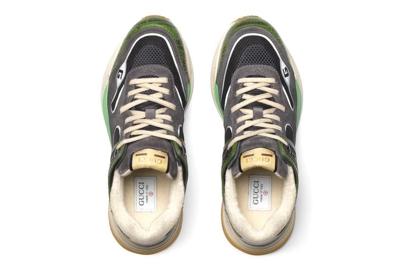 Gucci UltraPace Mixed-Materials Sneaker Green pattern multi leather hand painted sole vintage logo interlocking G detail footwear shoes designer footwear