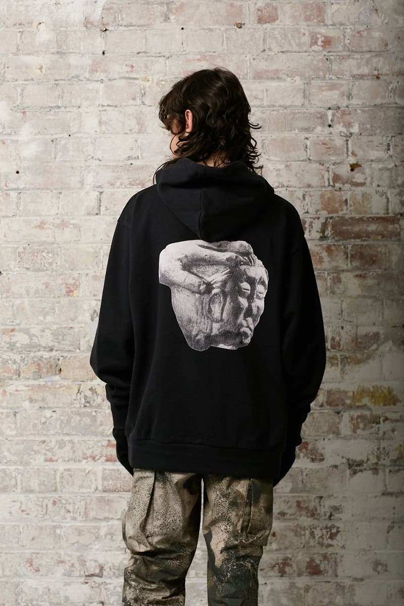 HERESY Fall Winter 2019 FW19 Collection Lookbook Arktis Collaboration "Growing" Folk Nomadic Prints Designs Blanket Scarf Outerwear Coats Camouflage Print Workwear Gloves Hats