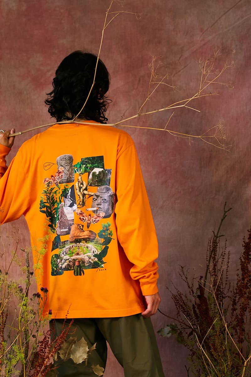 HERESY Fall Winter 2019 FW19 Collection Lookbook Arktis Collaboration "Growing" Folk Nomadic Prints Designs Blanket Scarf Outerwear Coats Camouflage Print Workwear Gloves Hats