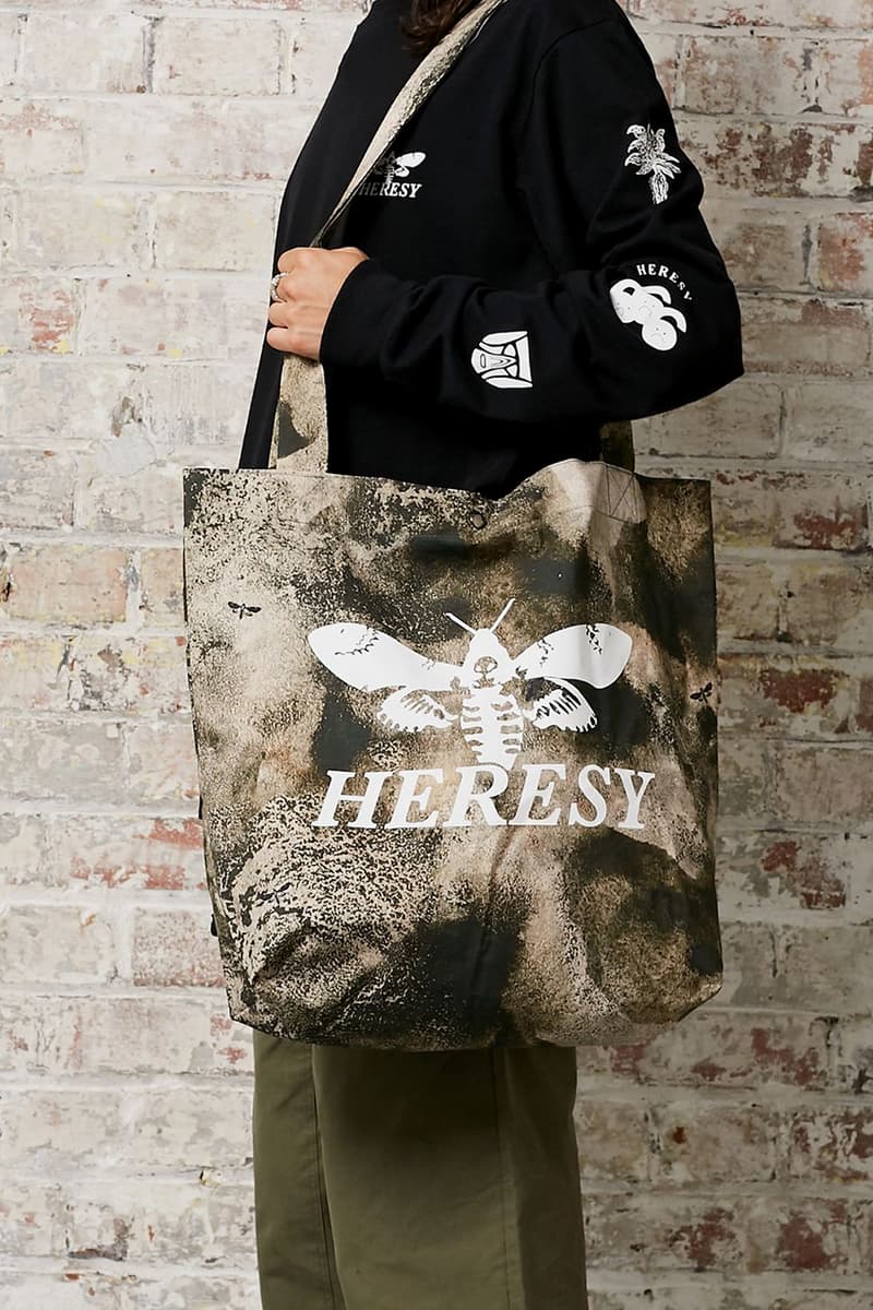 HERESY Fall Winter 2019 FW19 Collection Lookbook Arktis Collaboration "Growing" Folk Nomadic Prints Designs Blanket Scarf Outerwear Coats Camouflage Print Workwear Gloves Hats 